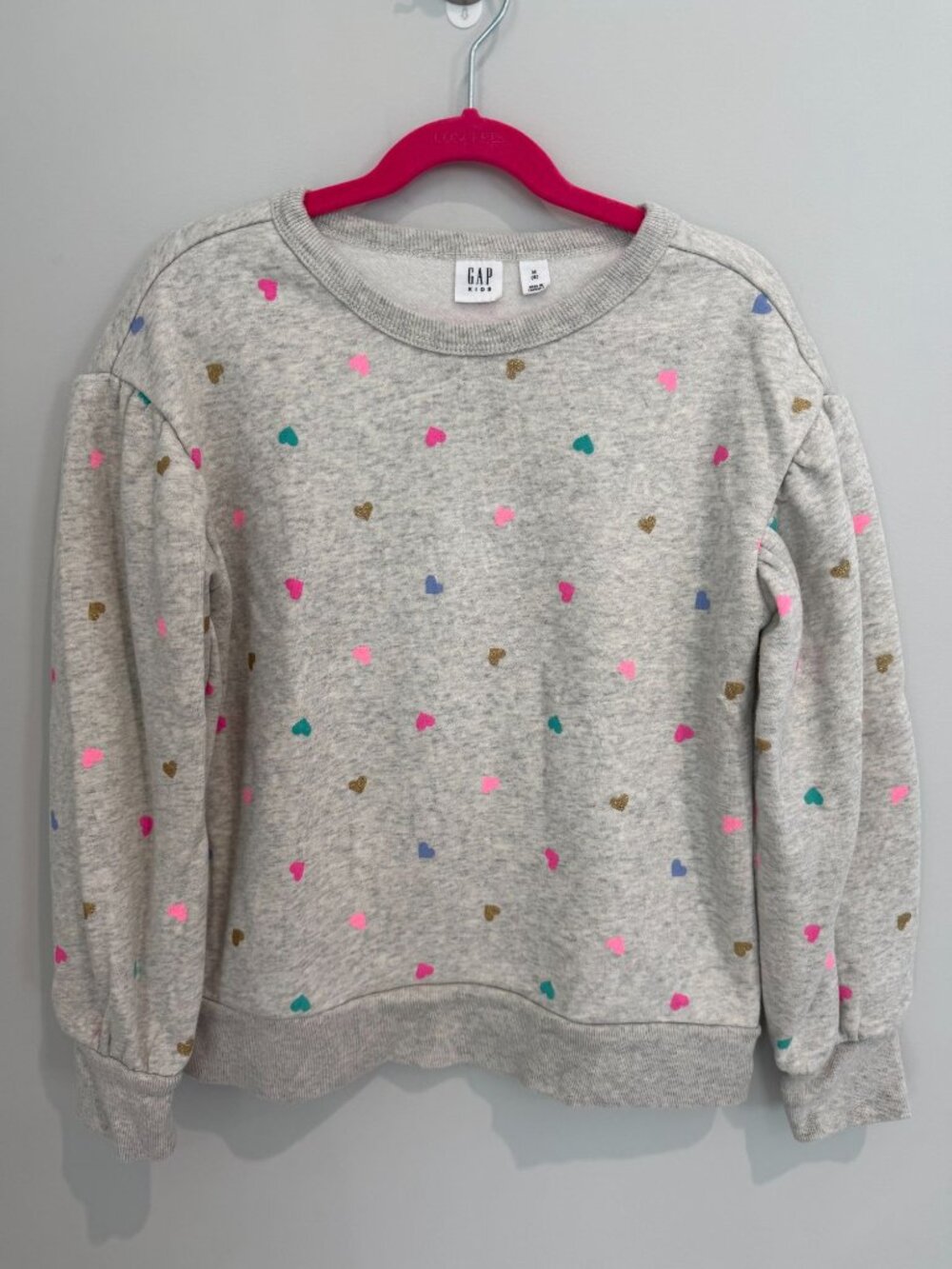 Gap Kids Girls Gray Heather Sweatshirt Size Medium 8 Multi Color Glitter Hearts